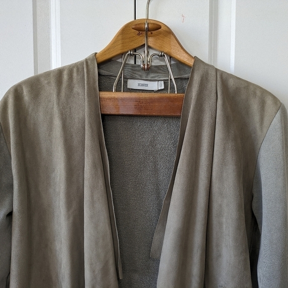 Closed Cardigan Women's Small Gray Tan Goat Skin Cotton Draped Front Jacket - Picture 9 of 9